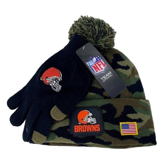 Salute to Service Cleveland Browns Beanie Hat Glove‎ Set Camo NFL Football $50 - Picture 1 of 3